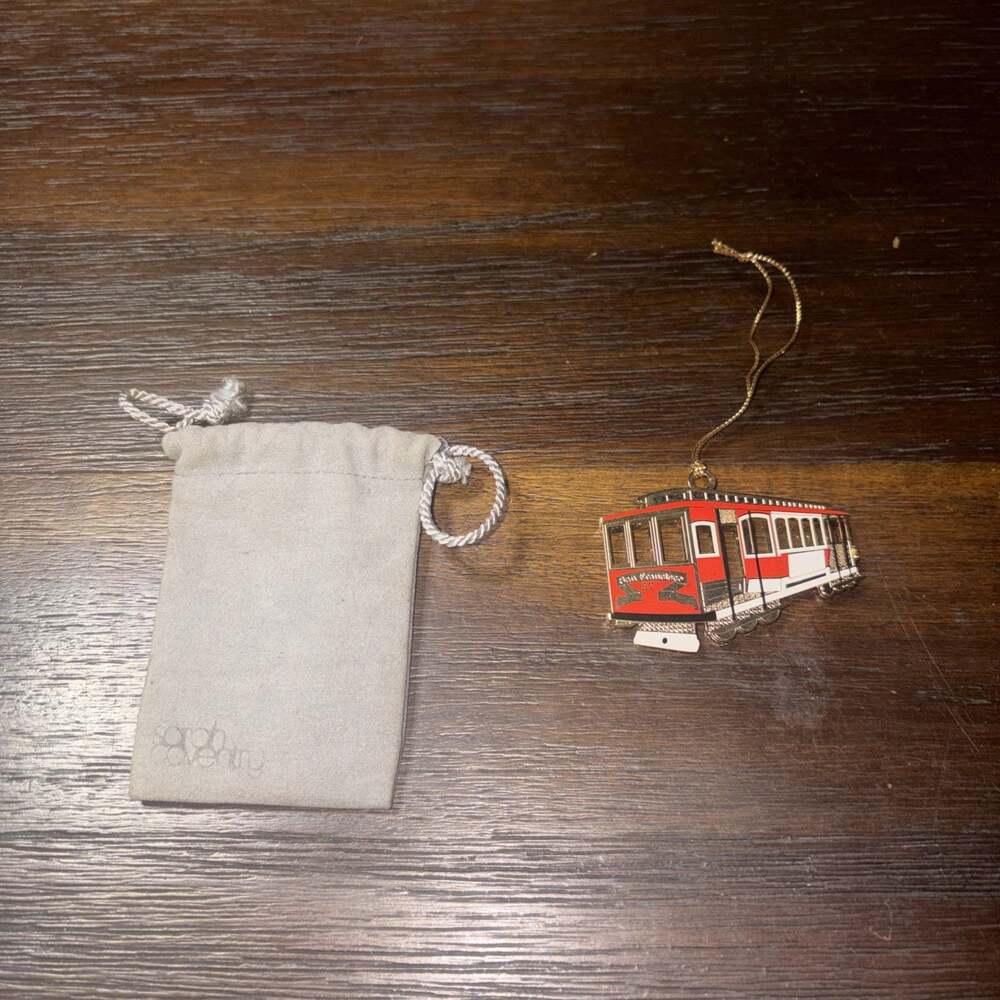 San Francisco Cable Car Christmas Ornament Brass Enameled Filigree MICO 1999
